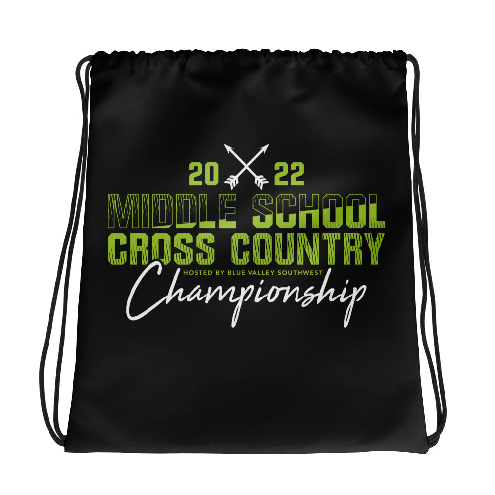 '22 Middle School XC Championship Neon Green Drawstring bag