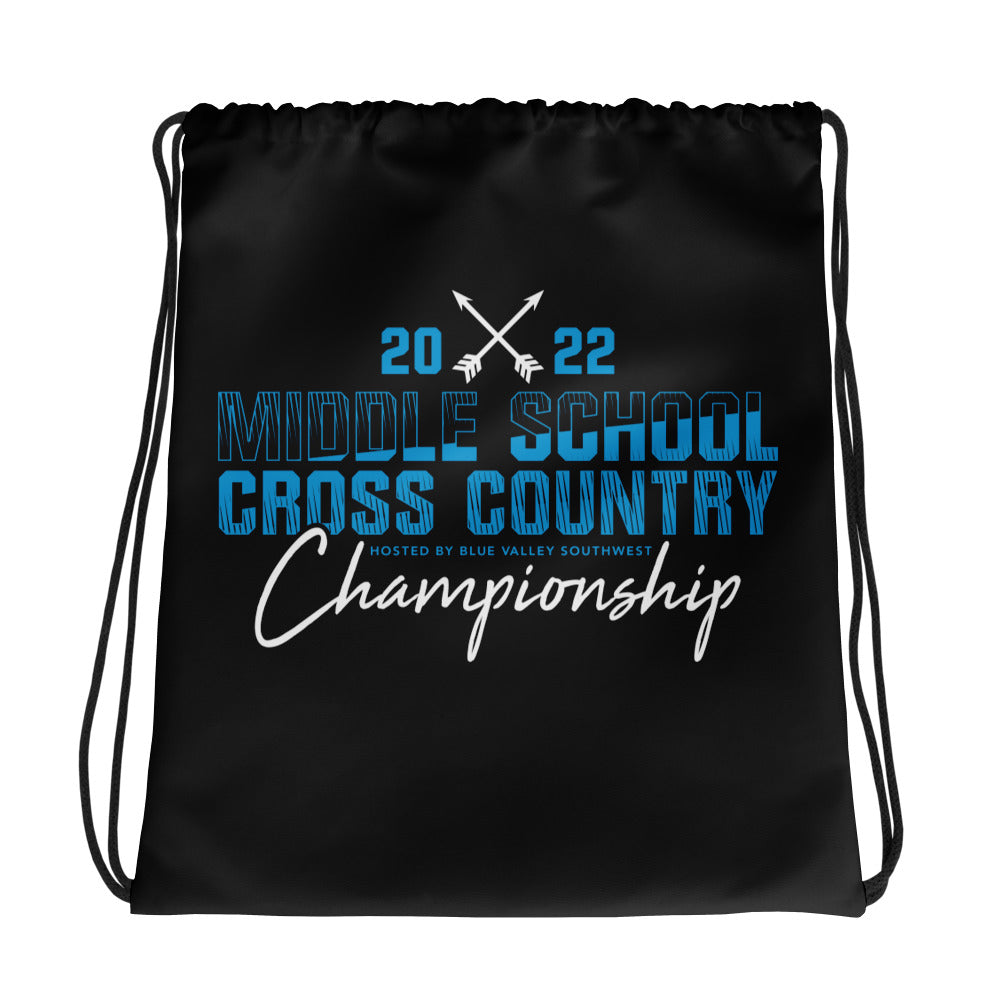 '22 Middle School XC Championship Neon Blue Drawstring bag