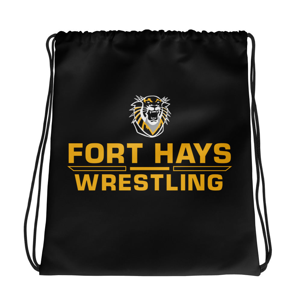 Fort Hays State University Wrestling Black Drawstring bag
