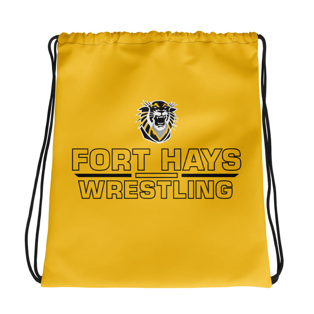 Fort Hays State University Wrestling Gold Drawstring bag