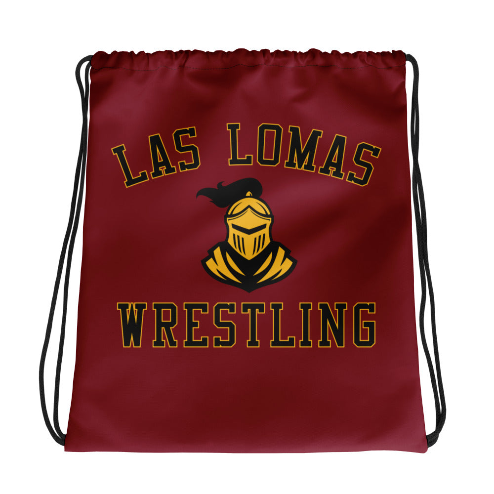 Las Lomas Wrestling Maroon All-Over Print Drawstring Bag