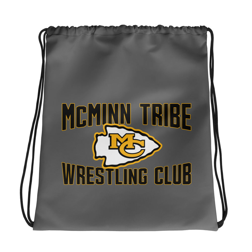 McMinn Tribe Wrestling Club  Grey All-Over Print Drawstring Bag