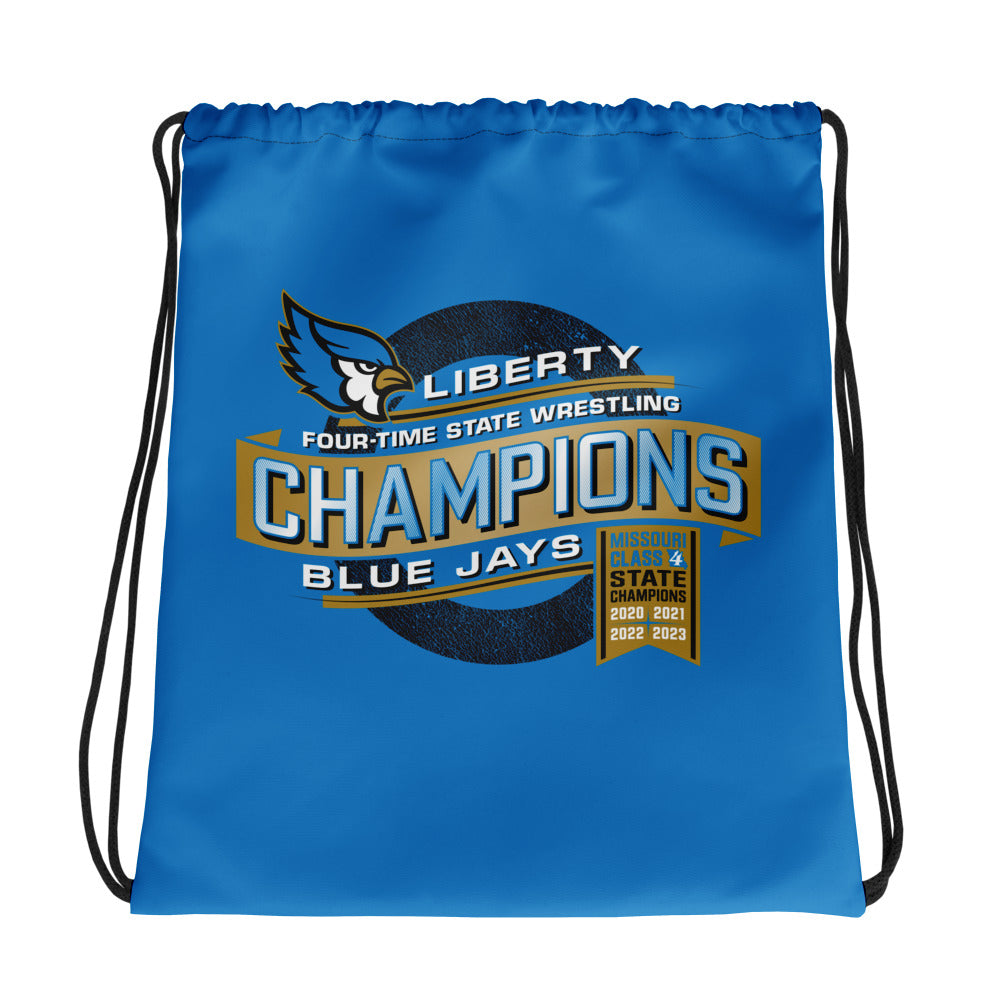 Liberty State Wrestling Champs Royal Design All-Over Print Drawstring Bag