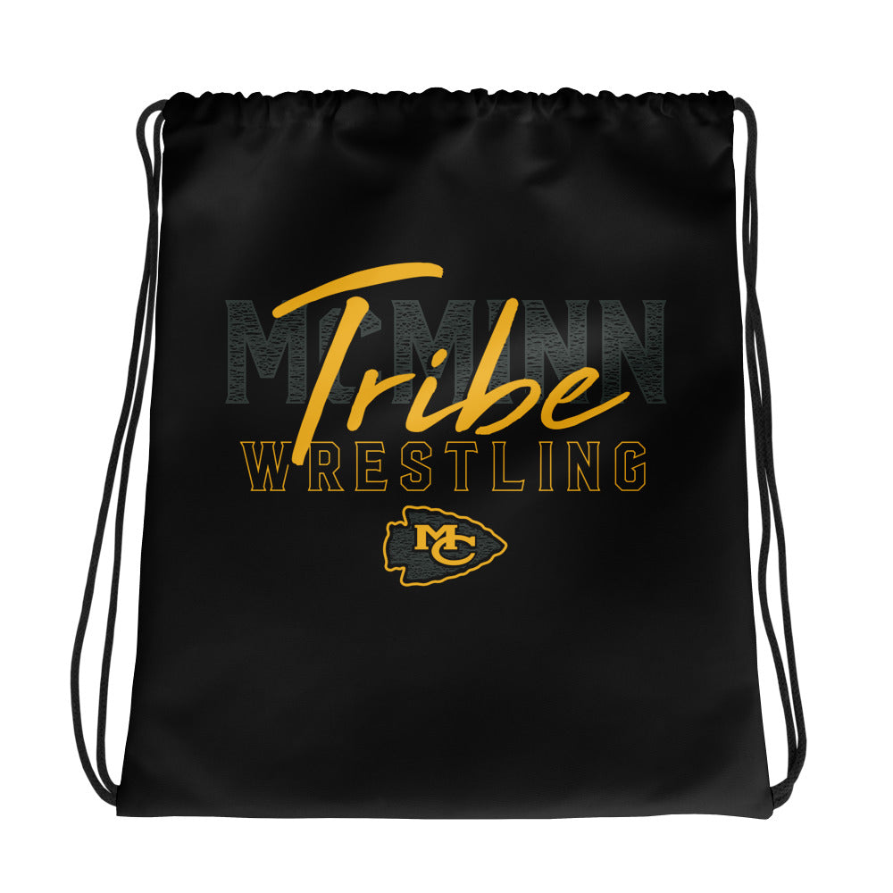 McMinn Tribe Wrestling Club  Black All-Over Print Drawstring Bag