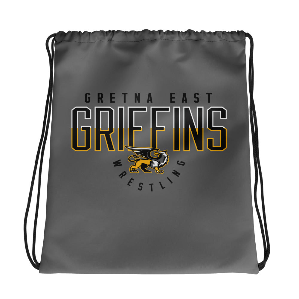 Gretna East  Griffins Wrestling All-Over Print Drawstring Bag