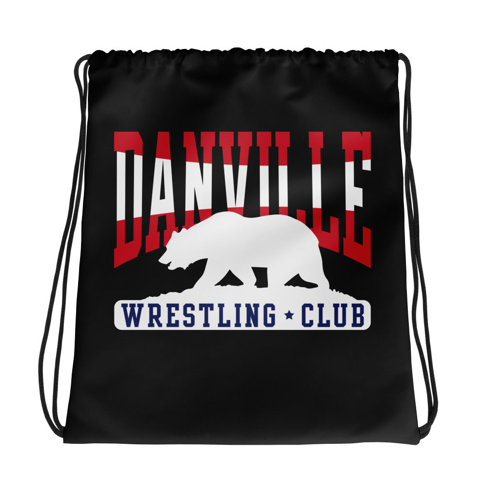 Danville Wrestling Club Black All-Over Print Drawstring Bag