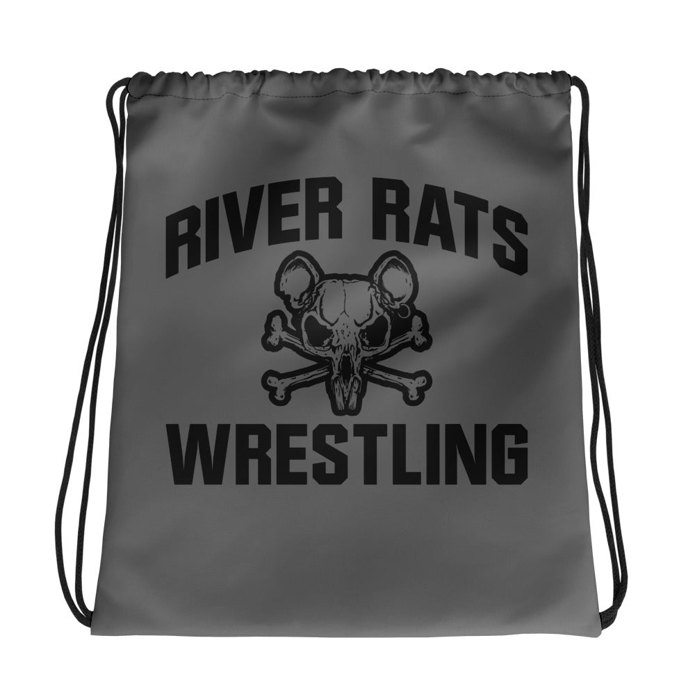 River Rats Wrestling  Grey All-Over Print Drawstring Bag