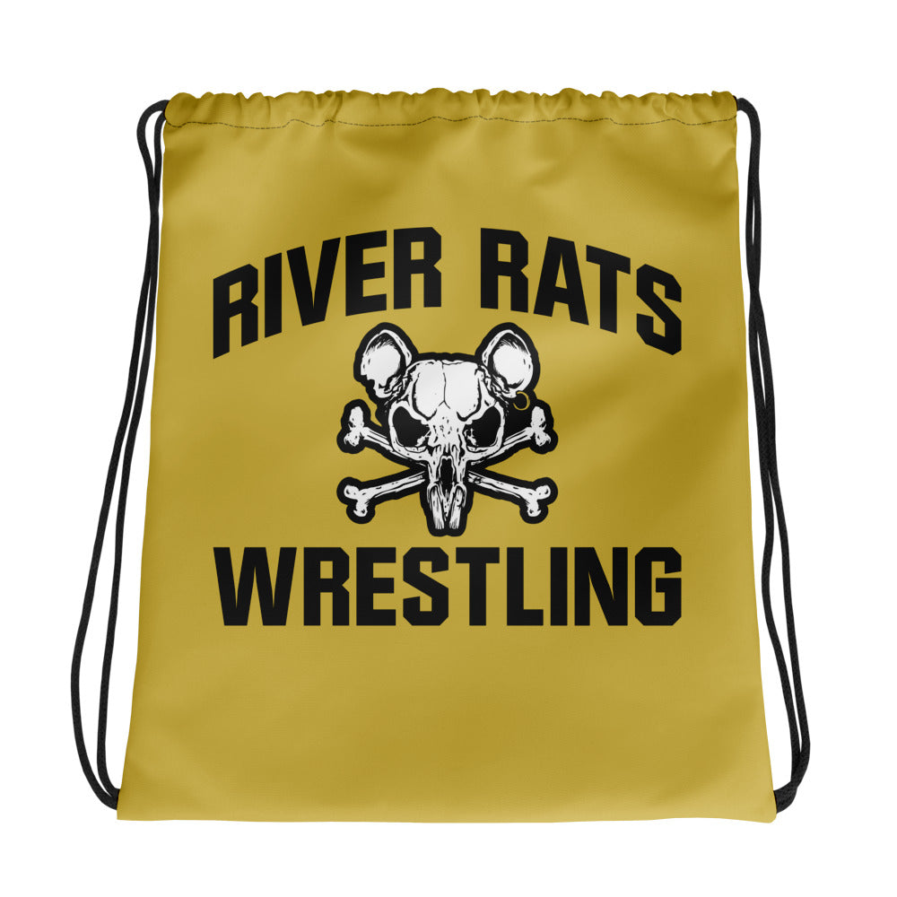 River Rats Wrestling  Gold All-Over Print Drawstring Bag