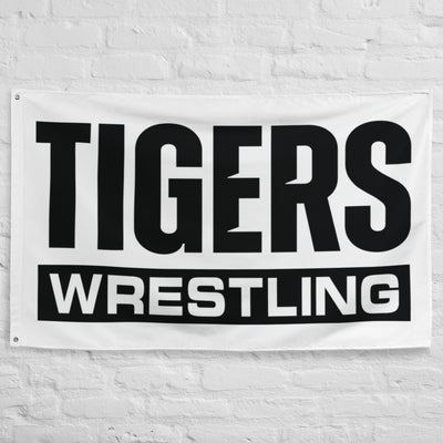 Plattsburg High School Wrestling White All-Over Print Flag