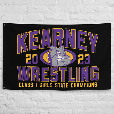 Kearney Wrestling Girls State Champs Black  All-Over Print Flag
