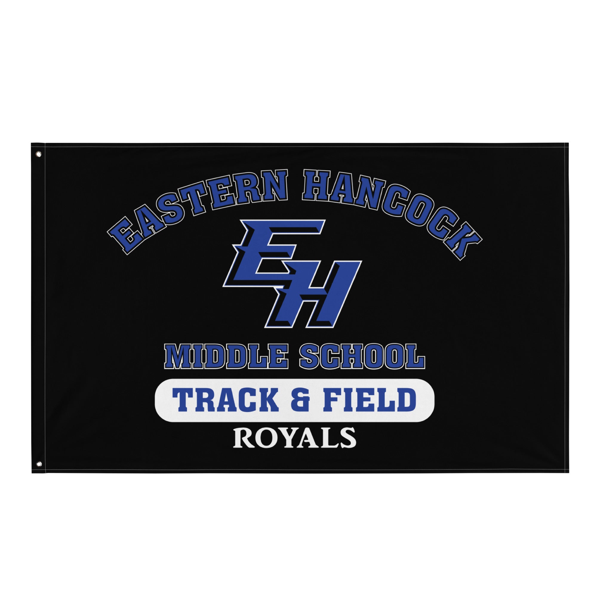 Eastern Hancock MS Track Royals on Black  All-Over Print Flag