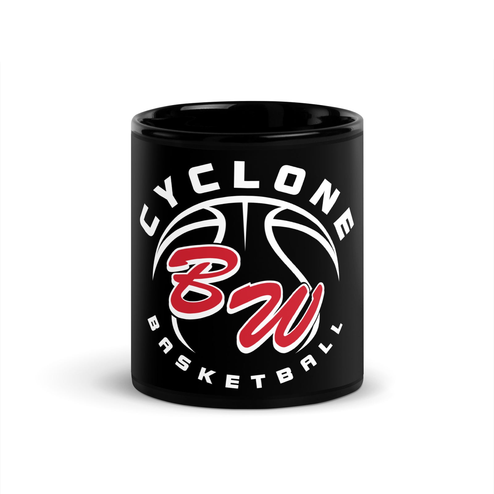 BW Basketball Black Glossy Mug