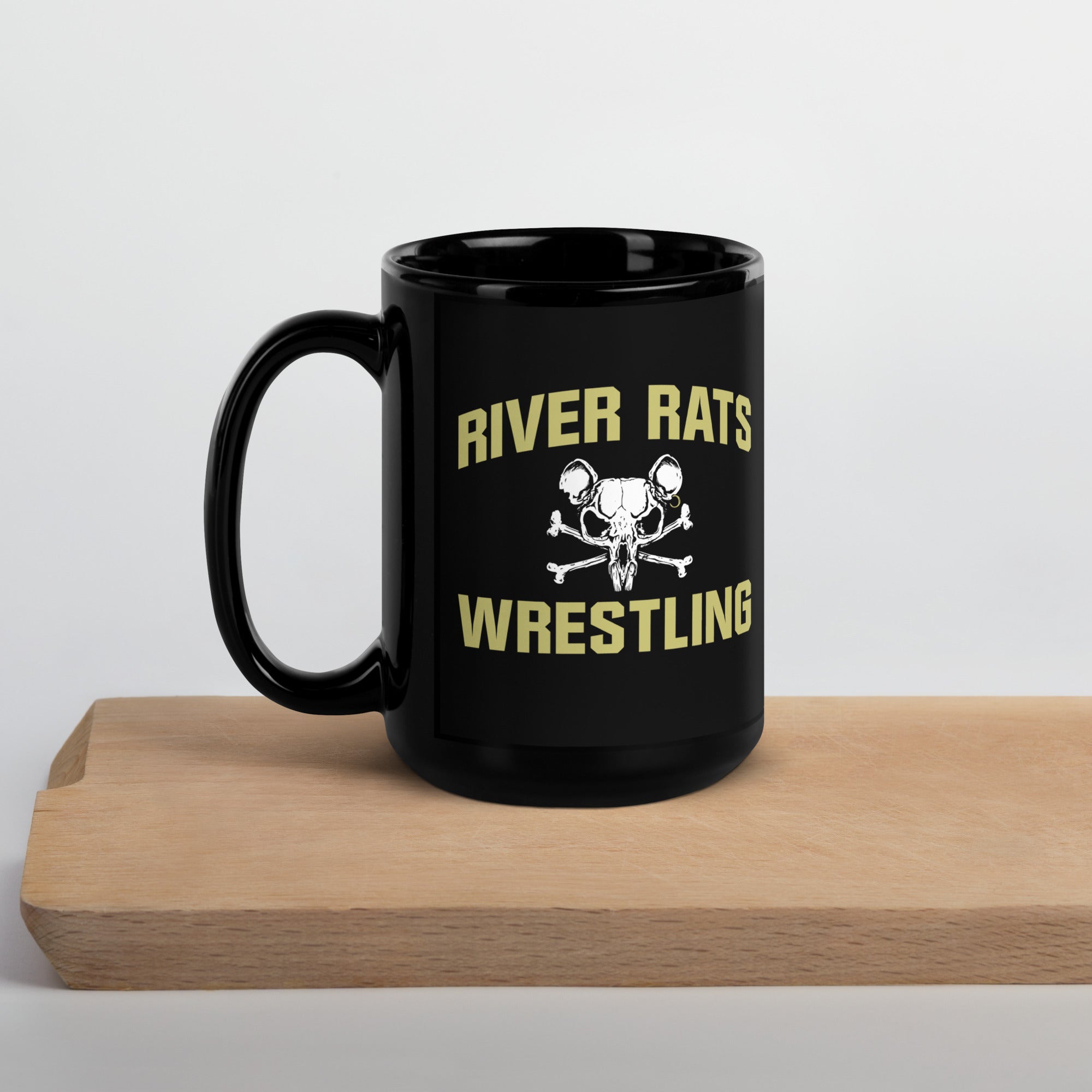 River Rats Wrestling Black Glossy Mug
