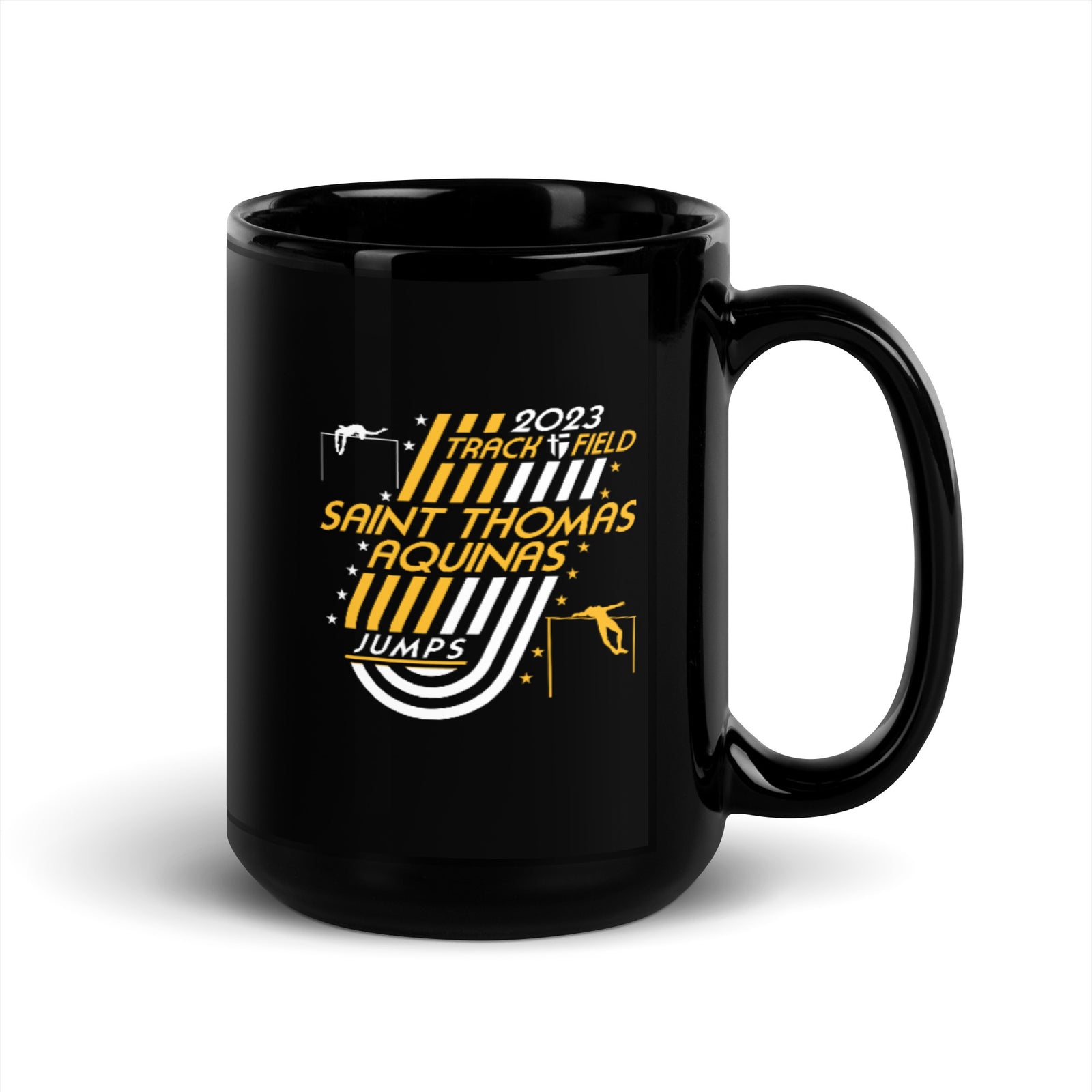 Saint Thomas Aquinas Track & Field Jumps Black Glossy Mug