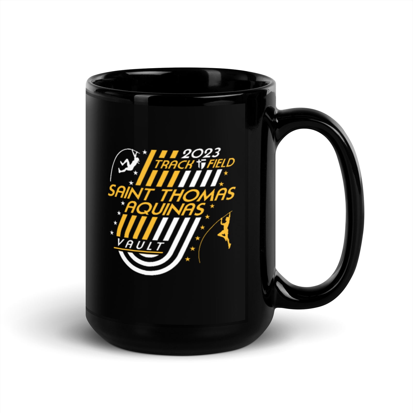 Saint Thomas Aquinas Track & Field Vault Black Glossy Mug