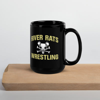 River Rats Wrestling Black Glossy Mug