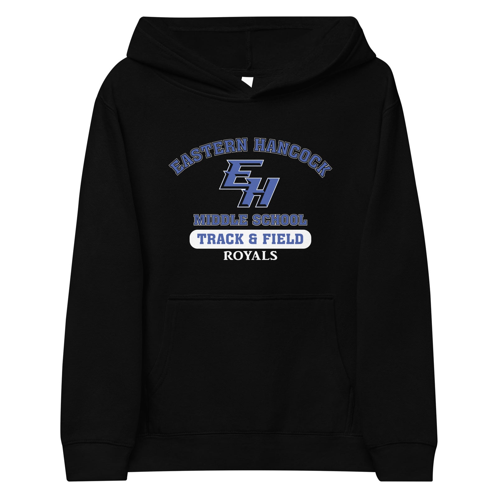 Eastern Hancock MS Track Royals on Black  Kids Fleece Hoodie