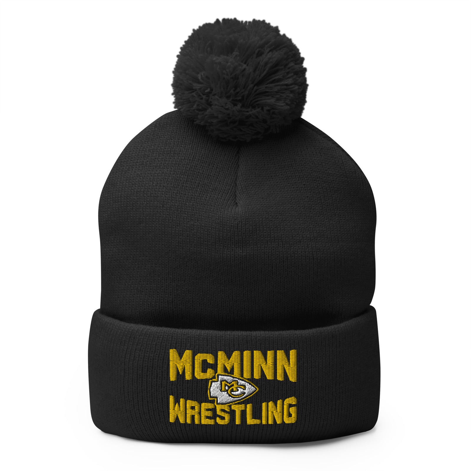 McMinn High School Wrestling  Black Pom-Pom Knit Cap