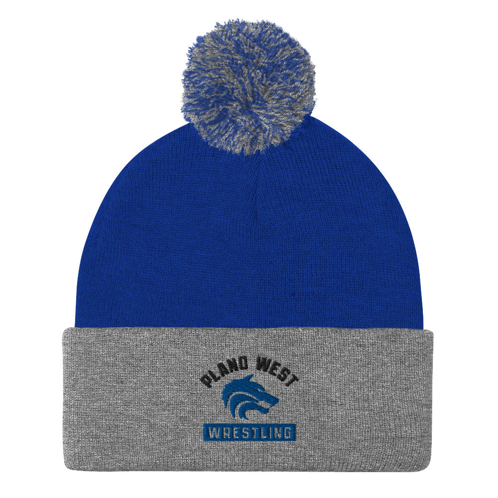 Plano West Wrestling Embroidered Pom-Pom Beanie