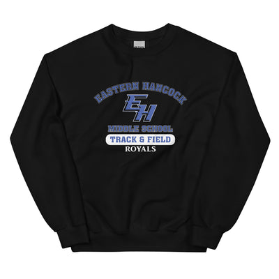 Eastern Hancock MS Track Royals on Black  Unisex Crew Neck Sweatshirt