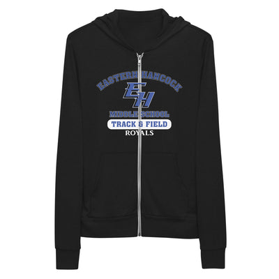 Eastern Hancock MS Track Royals on Black  Unisex Lightweight Zip Hoodie