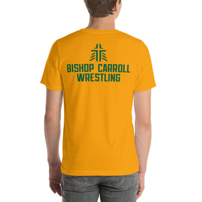 Bishop Carroll Wrestling (with back print) Gold Unisex t-shirt