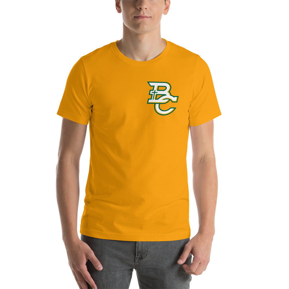 Bishop Carroll Wrestling (with back print) Gold Unisex t-shirt