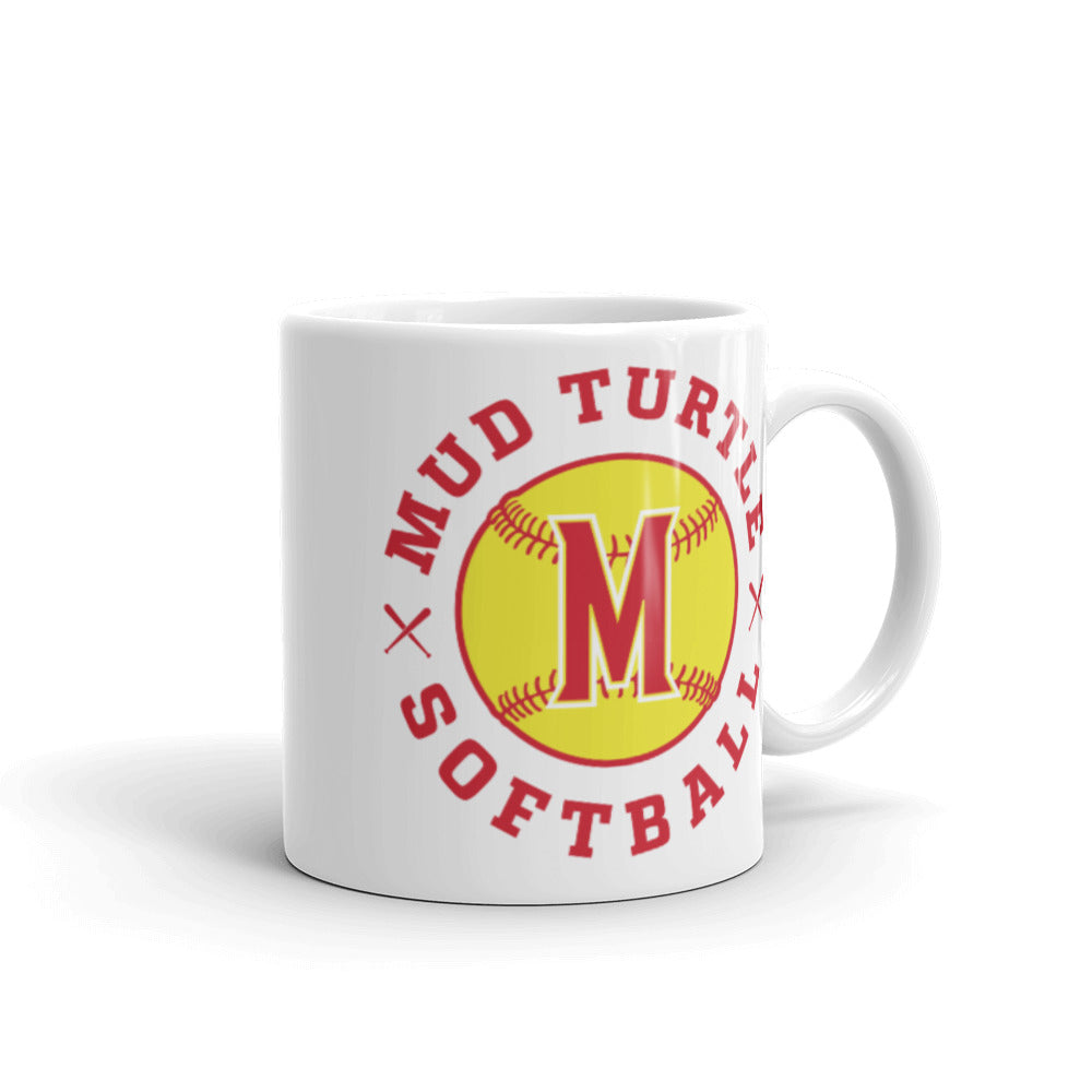 Mud Turtle Softball White glossy mug