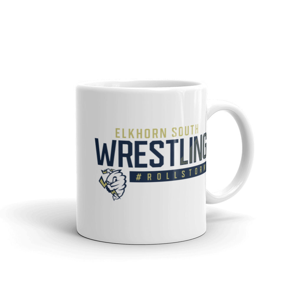 Elkhorn South Wrestling White glossy mug