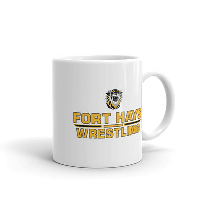 Fort Hays State University Wrestling White glossy mug