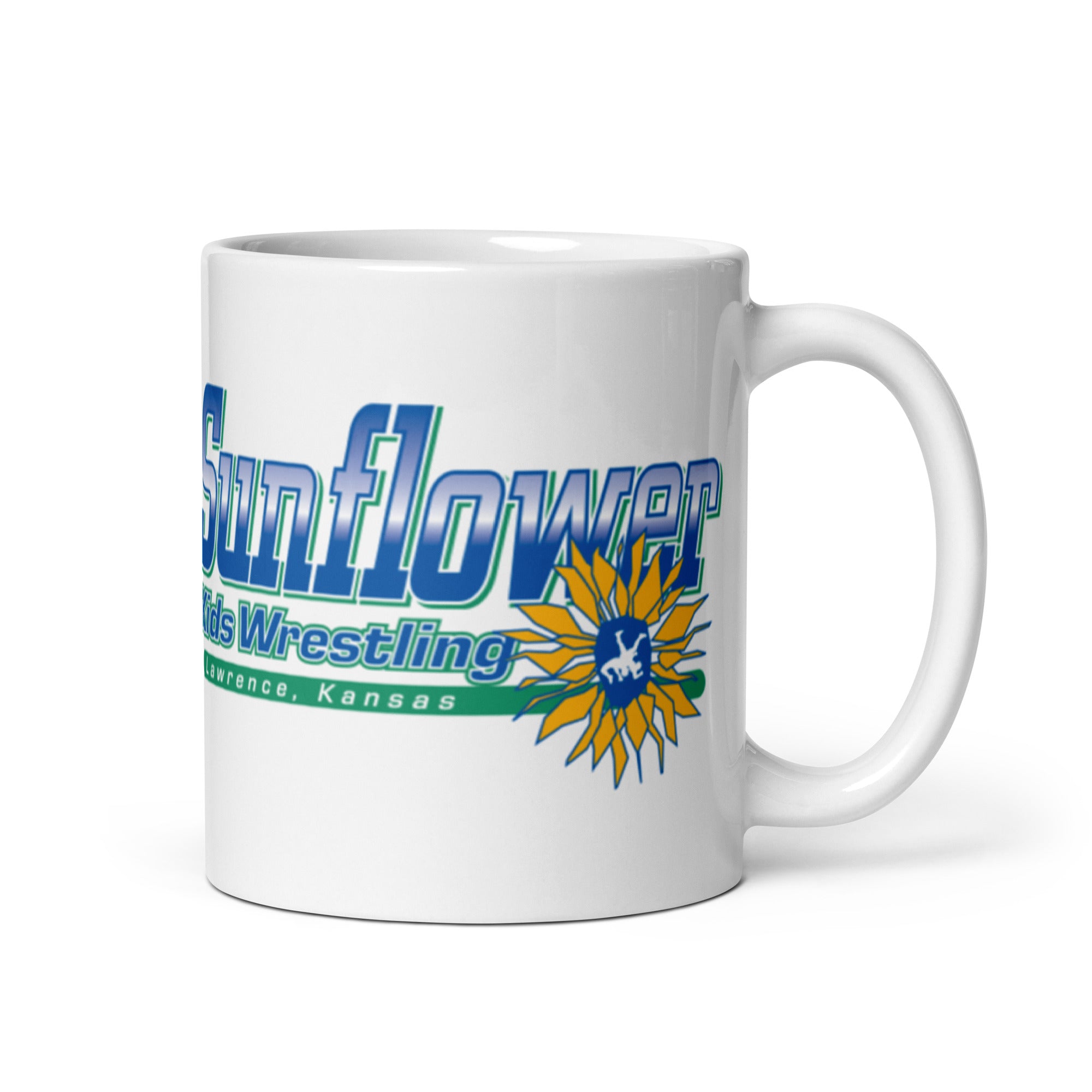 Sunflower Kids Wrestling Club Lawrence, KS White Glossy Mug