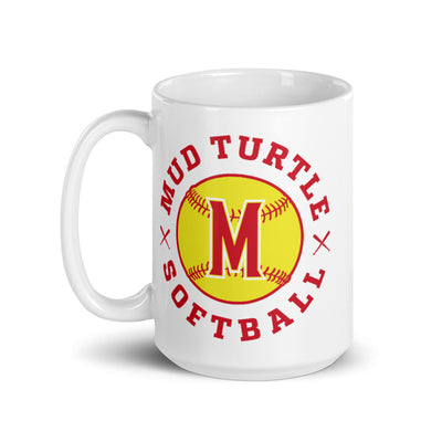 Mud Turtle Softball White glossy mug