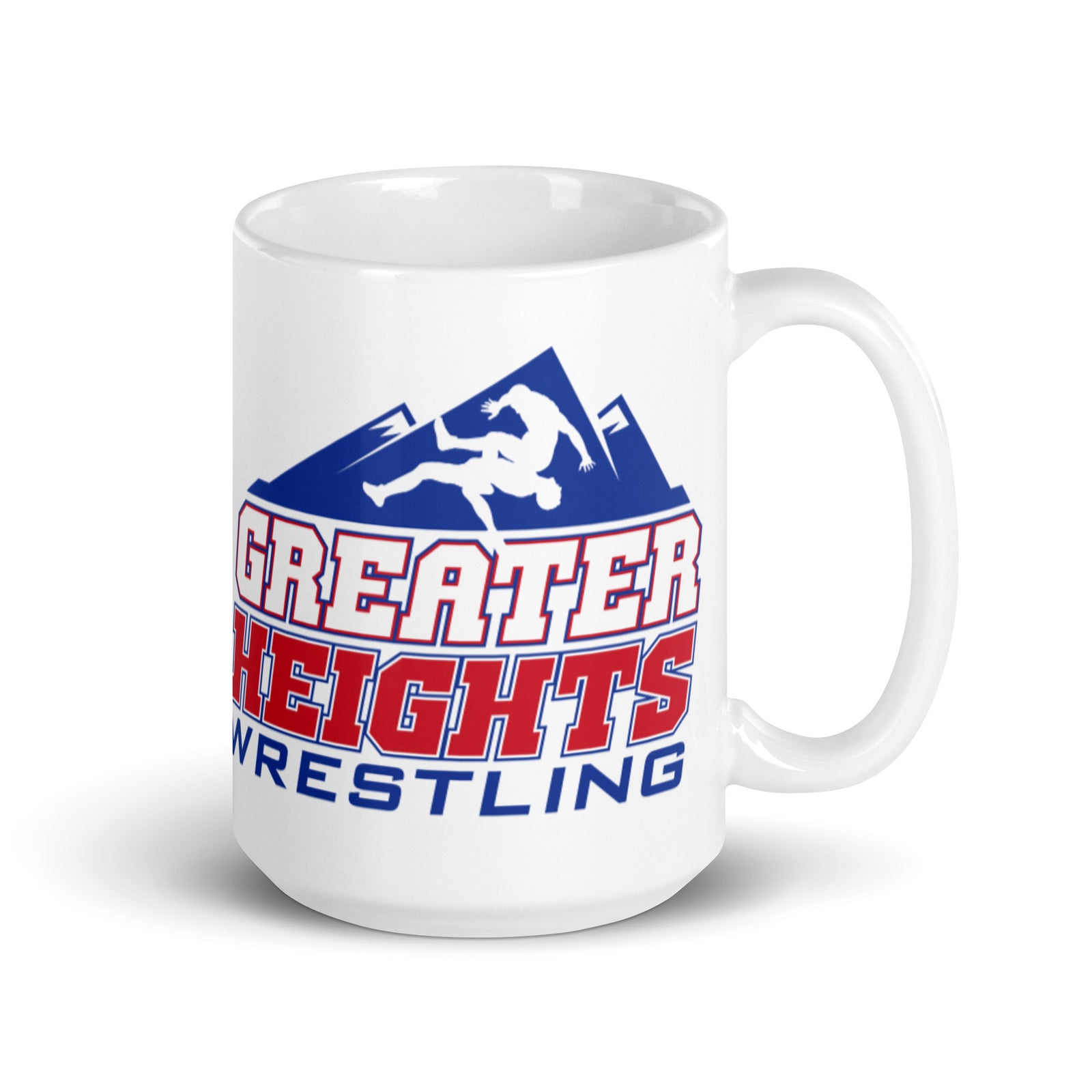 Greater Heights Wrestling 1 White glossy mug