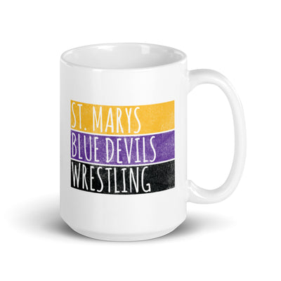 St. Mary’s High School Wrestling Blue Devils White glossy mug
