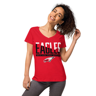 Maize HS Wrestling Eagles Red Women’s fitted v-neck t-shirt