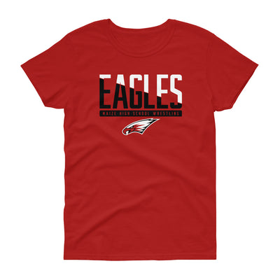 Maize HS Wrestling Eagles Red Womens Loose Crew Neck Tee