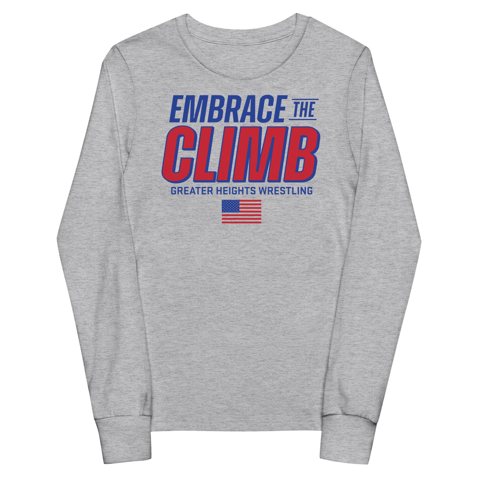 Greater Heights Wrestling Embrace the Climb 3 Youth Long Sleeve Tee