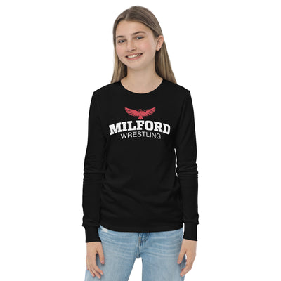 Milford Takedown Club  White Text  Youth Long Sleeve Tee