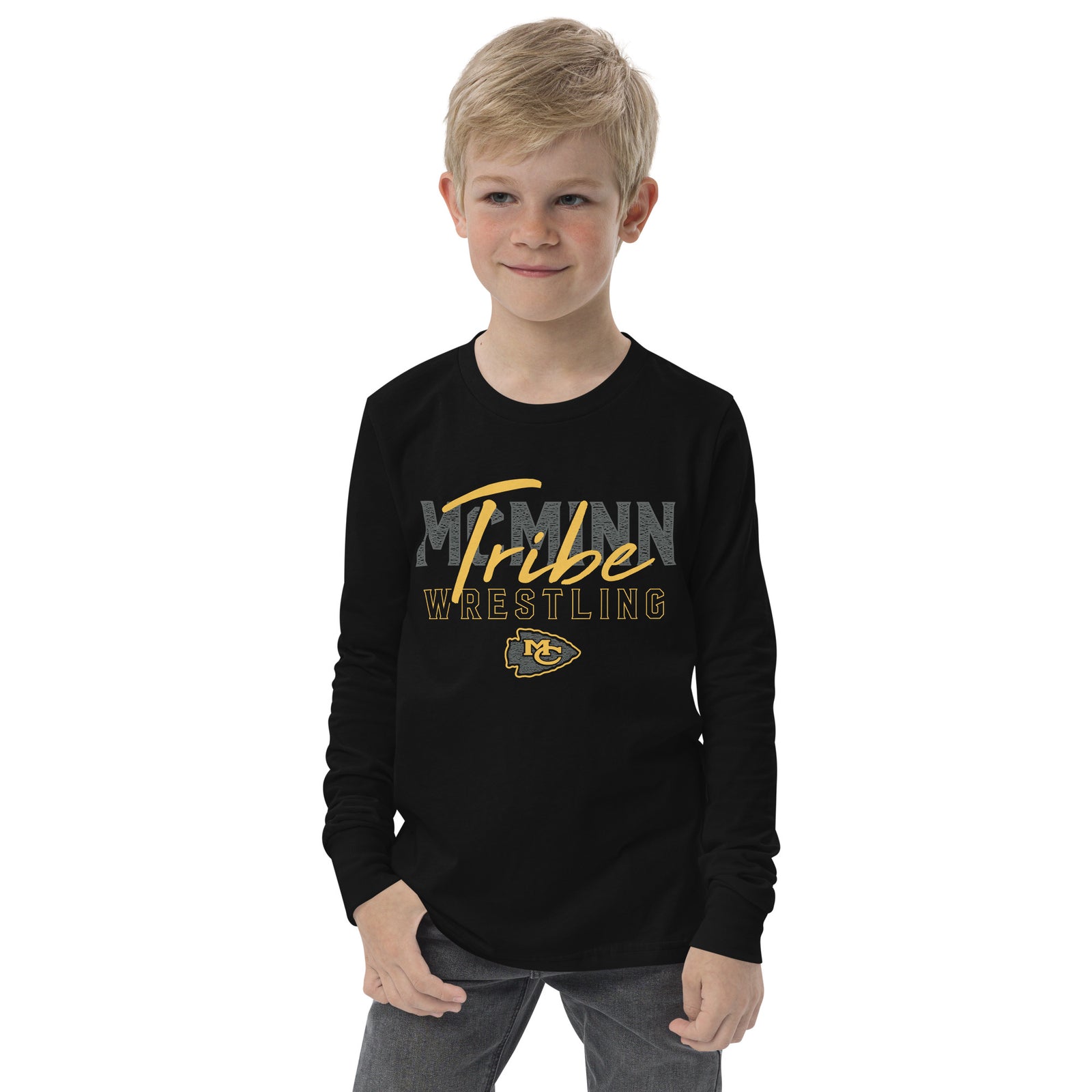 McMinn Tribe Wrestling Club  Black Youth Long Sleeve Tee