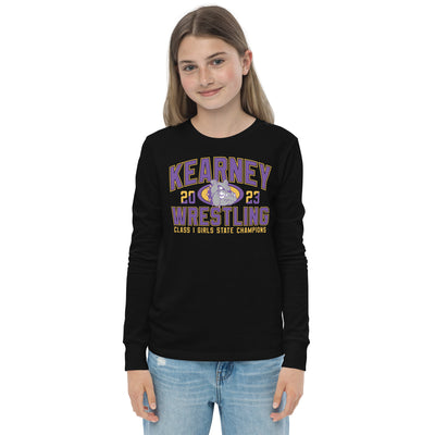 Kearney Wrestling Girls State Champs Black  Youth Long Sleeve Tee
