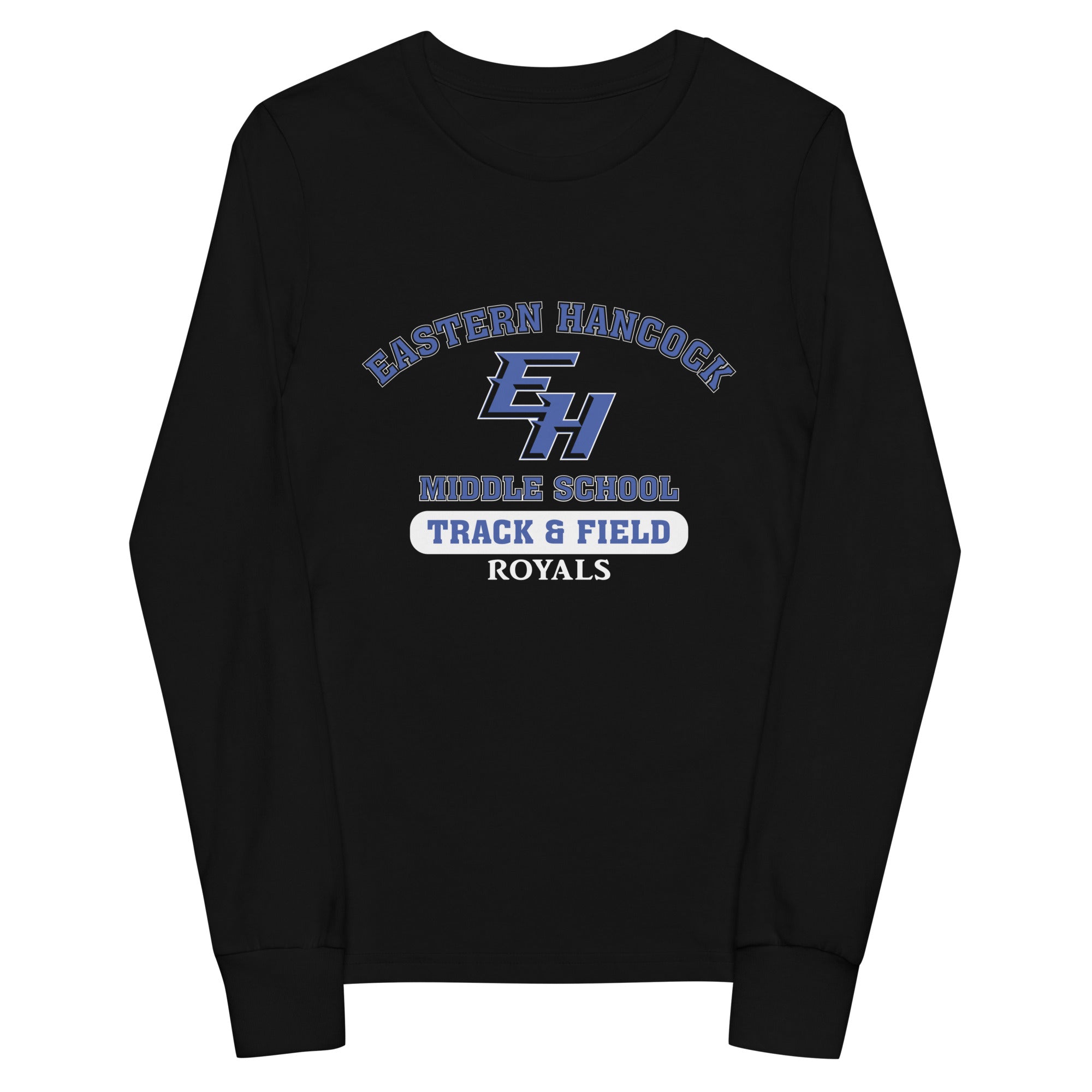 Eastern Hancock MS Track Royals on Black  Youth Long Sleeve Tee