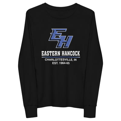Eastern Hancock MS Track EH On Black Youth Long Sleeve Tee