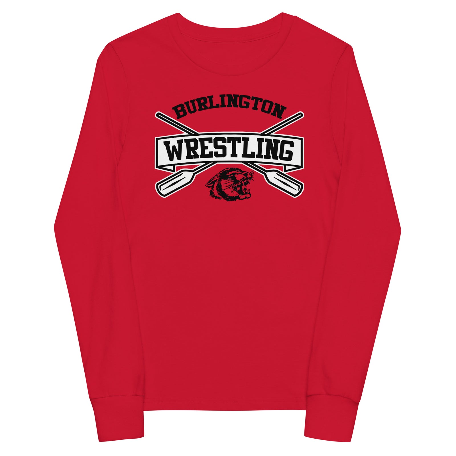 Burlington HS Wrestling Row The Boat (Front + Back) Youth Long Sleeve Tee