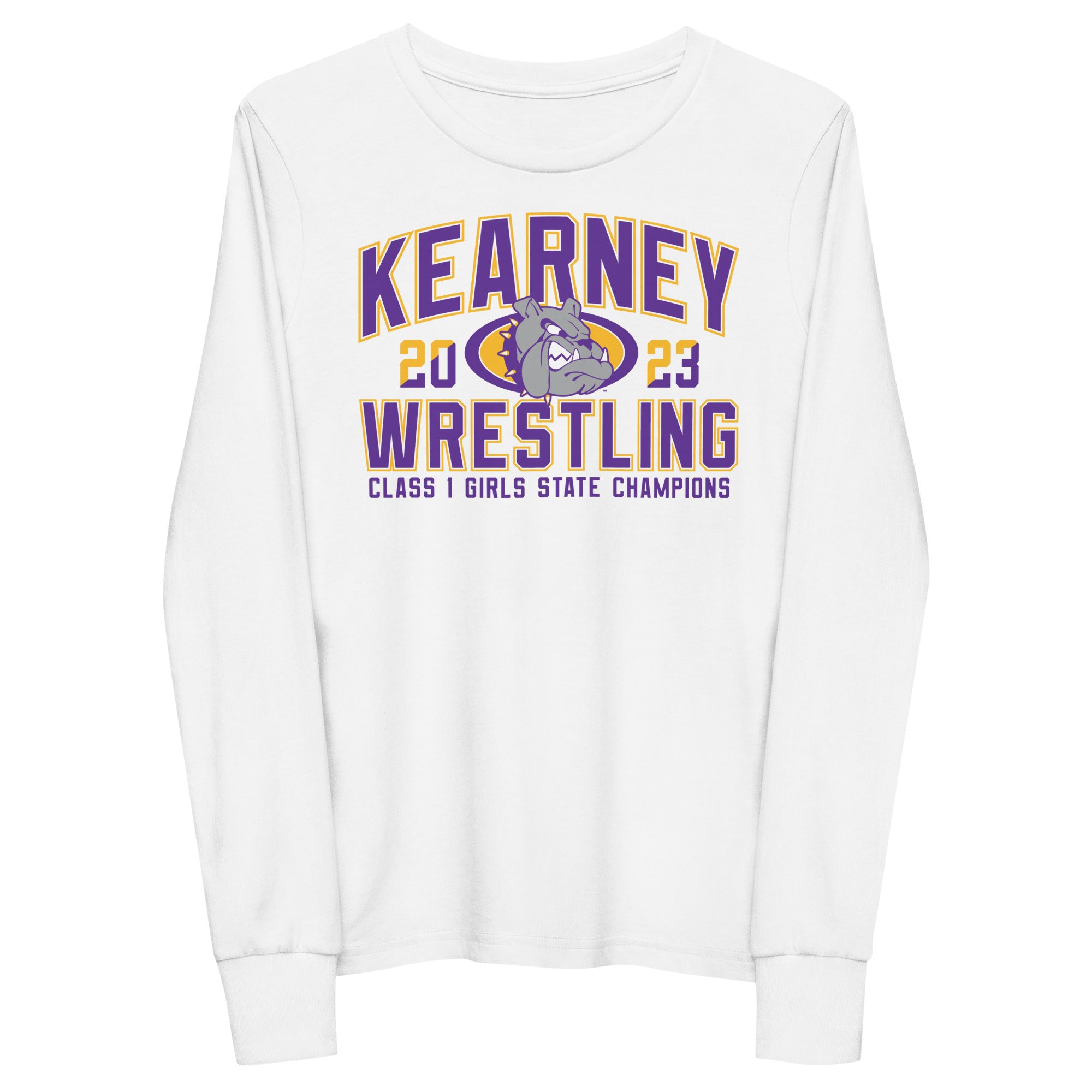 Kearney Wrestling Girls State Champs White Youth Long Sleeve Tee