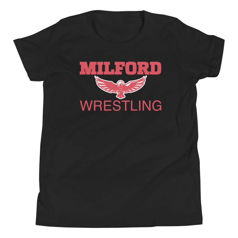 Milford Takedown Club  Red Text Youth Staple Tee