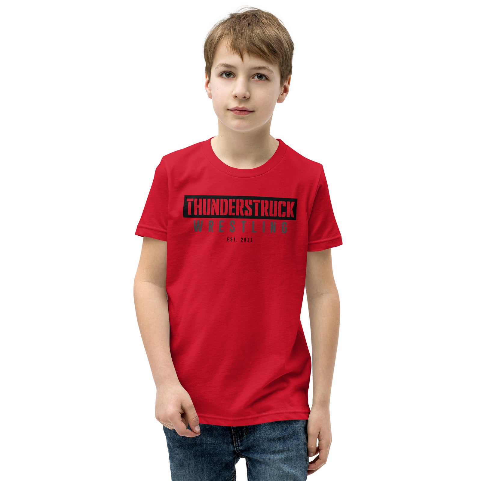 Kansas Thunderstruck Wrestling Red/Grey Thunderstruck Youth Staple Tee