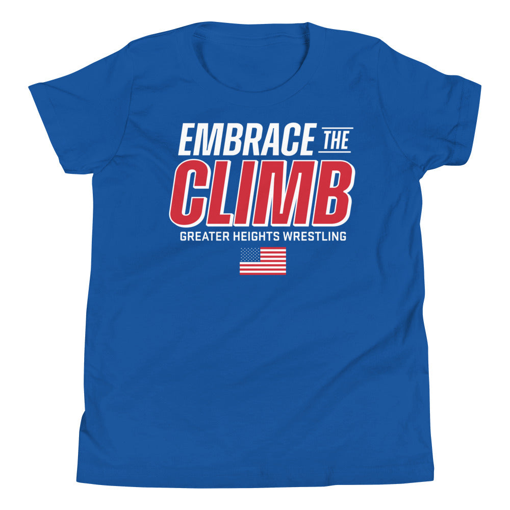Greater Heights Wrestling Embrace the Climb 3 Youth Staple Tee
