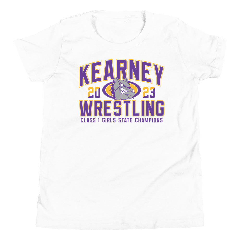 Kearney Wrestling Girls State Champs White Youth Staple Tee