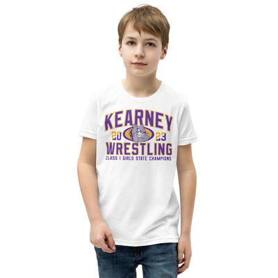 Kearney Wrestling Girls State Champs White Youth Staple Tee